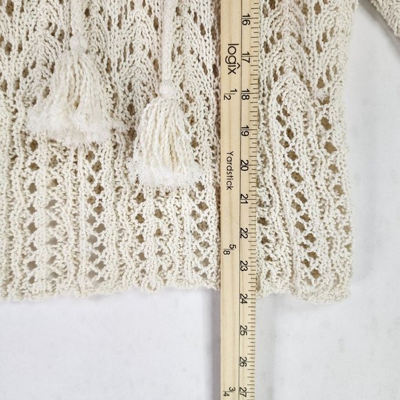 Amreican Eagle Sweater Womens Small Cream Textured Boho Tassel Tie Open Knit Top - Picture 5 of 11